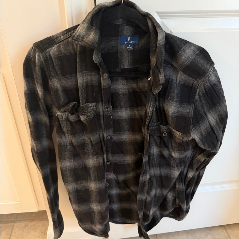 George Black and Gray Plaid Casual Shirt